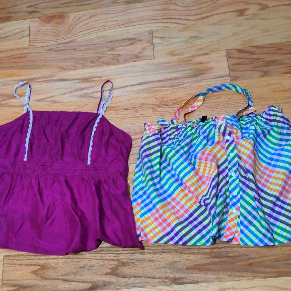 Lot Of 2: J Crew Stripes Size 14 And Old Navy Magenta Top Large